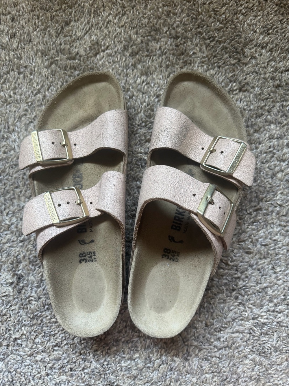Birkenstock Double Strap Sandals in Metallic Blush Pink - Picture 1 of 5